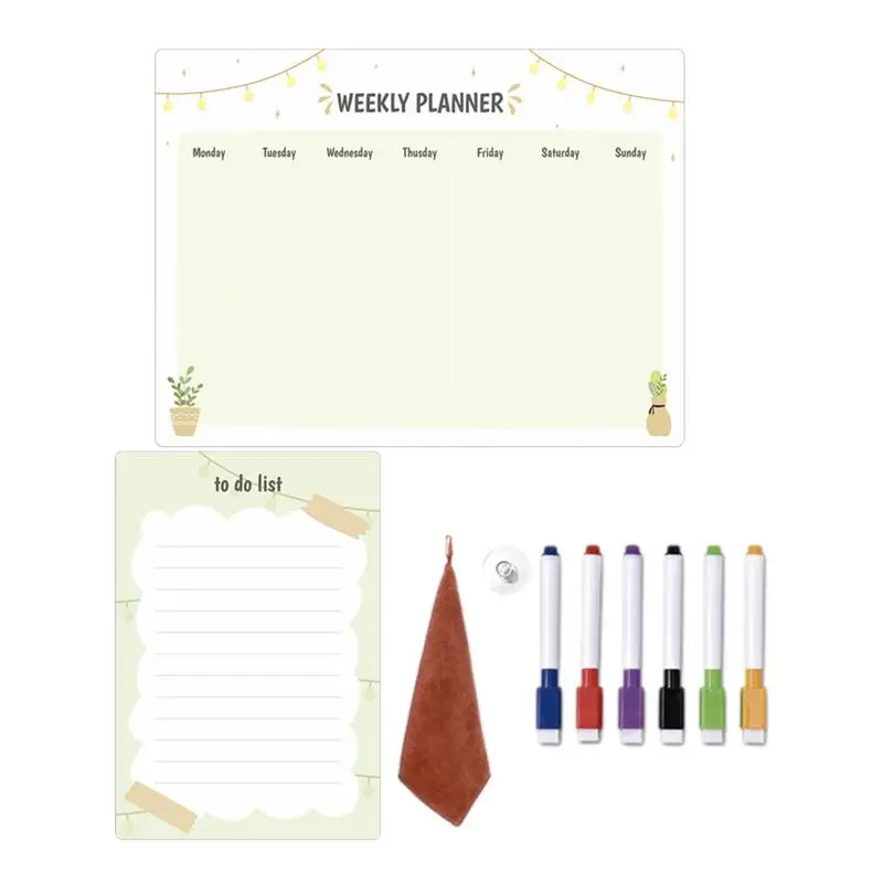 Refrigerator Calendar Memo Board Planning Board Erasable Magnet Fridge Calendar With 6 Colors Markers Towel Kitchen Organizing