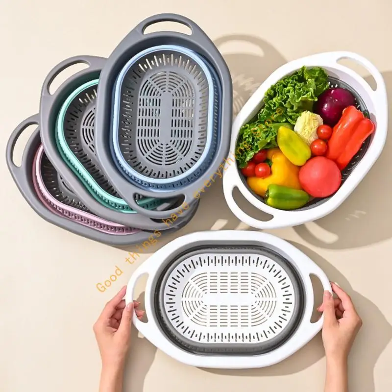 

2PCs Foldable Vegetable Washing Basket Heat Resistant with Drain Holes For Fruits Pastas Efficient Storage Solution 55KF