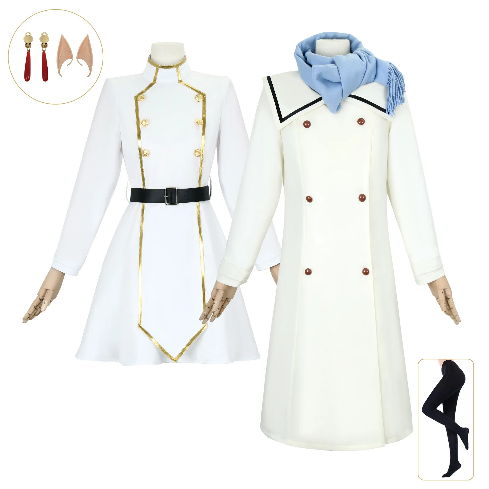 

Frieren Beyond Journey's End Frieren Cosplay Costume Wig White Winter Dress Blue Scarf Cloak Ears Earrings Stockings New Anime