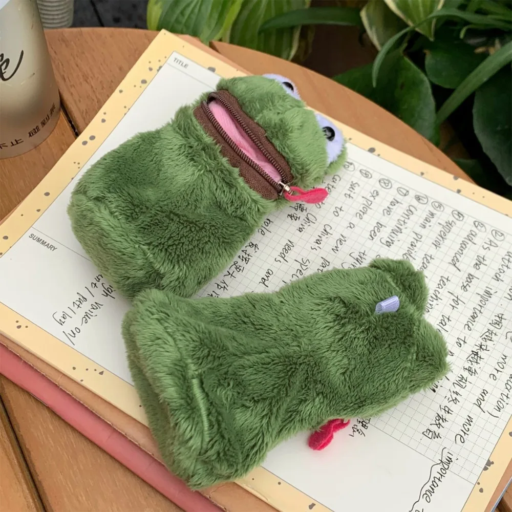 ซิป Creative เปิดปากกบเหรียญกระเป๋าสตางค์ Furry น่ารักกบตุ๊กตาเงินกระเป๋ามินิกบหูฟังกระเป๋าหญิง