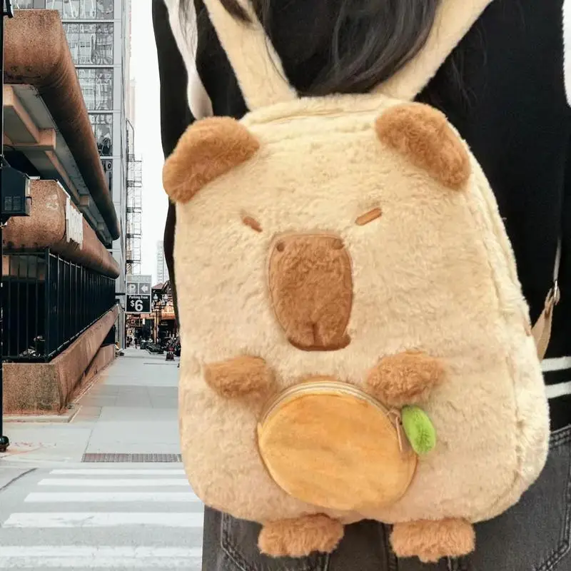 Capybara Plush Schoolbag Fashion Cartoon Soft Funny Cute Backpack Animal Large Capacity Stuffed Unisex College Student Class Bag