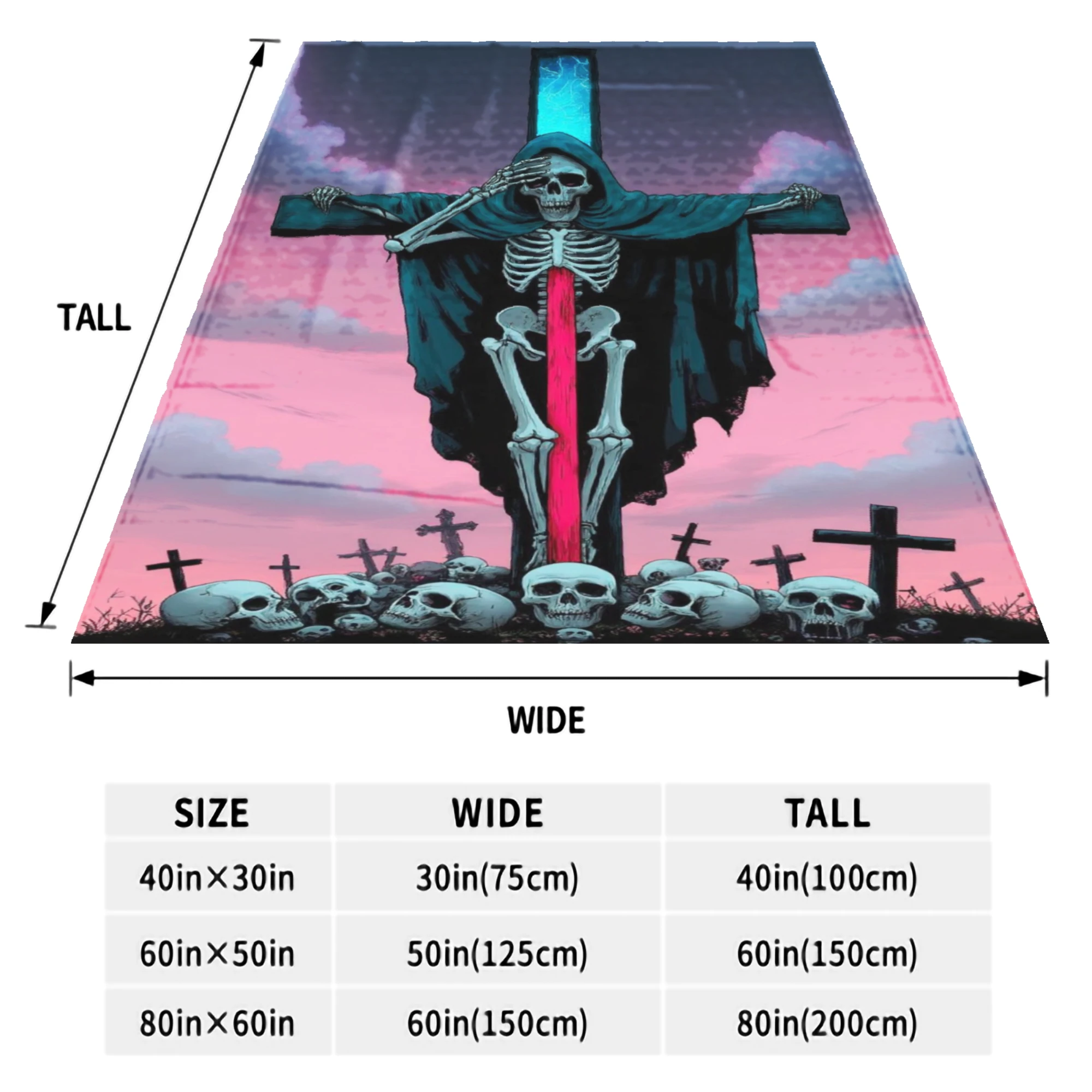 A Fleece Blanket Featuring a Skull Cross Design Against a Pink Sky Background - Soft, Warm, And Versatile, Suitable for Sofas, B