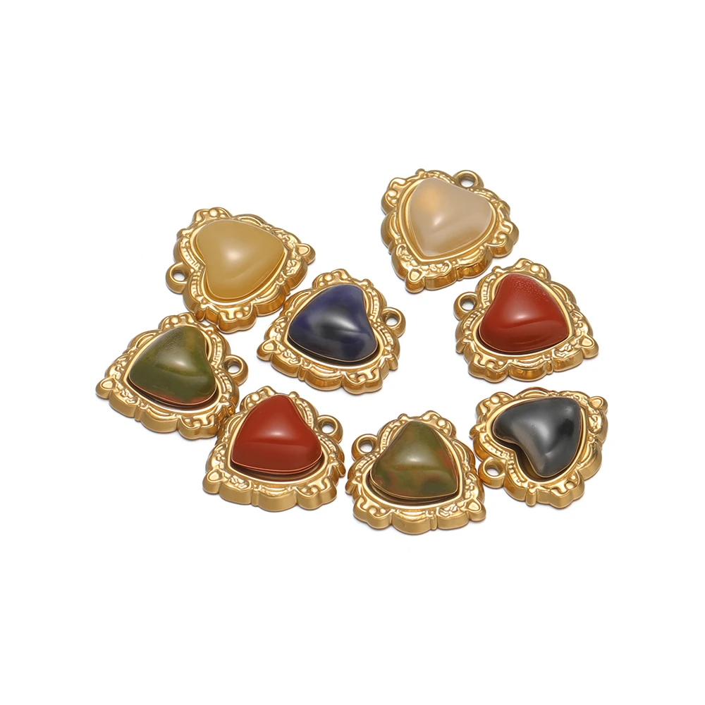 

Набор из 4 штук: подвески-сердечки из нержавеющей стали с камнями для создания винтажных украшений своими руками (ожерелья, кулоны, браслеты, серьги), оптом