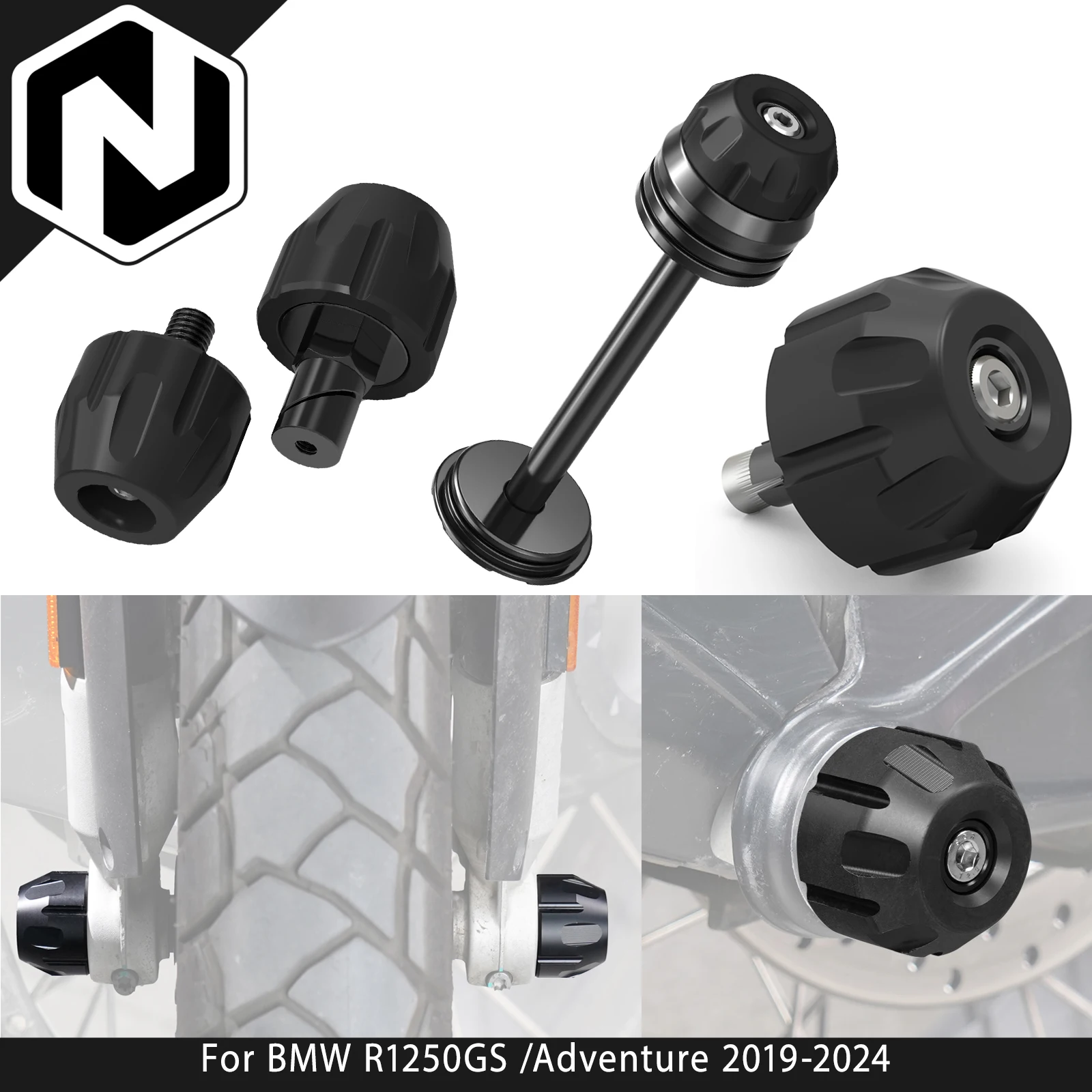 NICECNC Front Hoops Slider Crash Guard Rear Axle Crash Protector Frame Slider For BMW R1250GS /GSA R1250GS Adventure 2019-2024