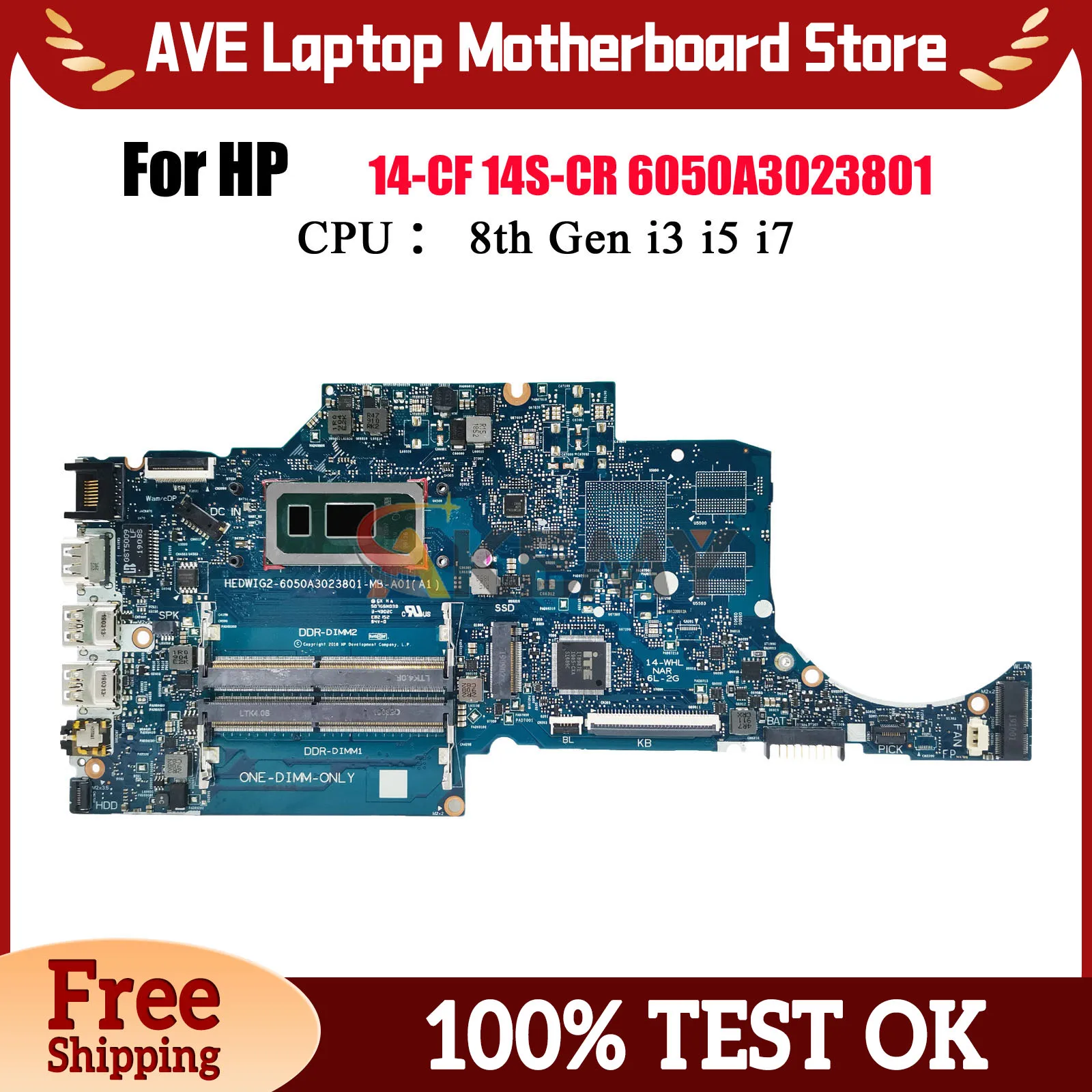 

6050A3023801 с процессором i3 i5 i7 8-го поколения для материнской платы ноутбука HP Pavilion 14-CF 14-CR L38210-601 L38210-001 100% полностью протестировано
