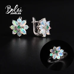 100% Natural opal emerald  jewelry set 925 sterling silver gemstone earring Ring for women mom wife nice gift bolai