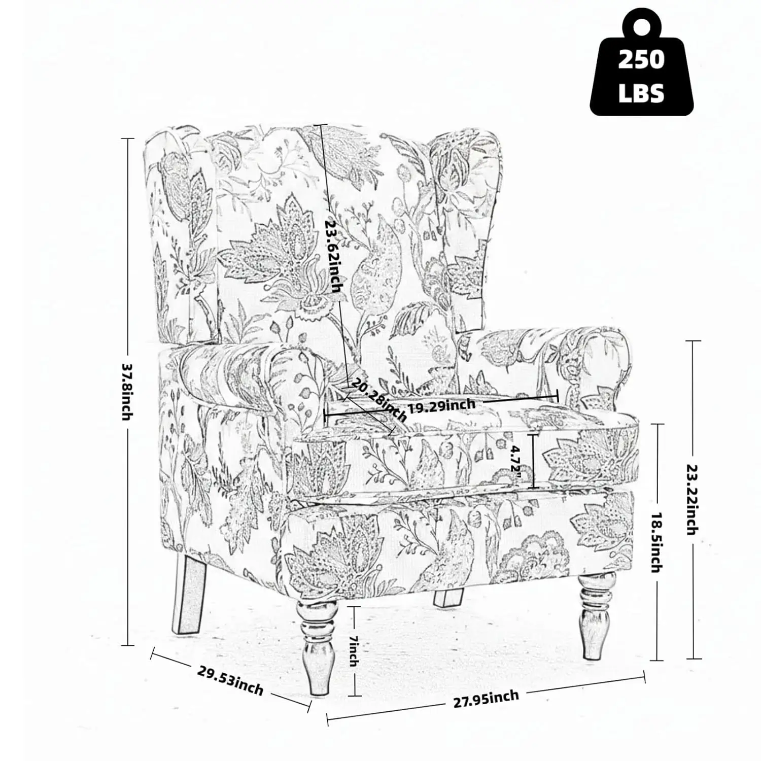 Wingback Accent Chair High Back Nailhead Trim Upholstered Armchair Floral Pattern Living Room Bedroom Single Seat, Customized