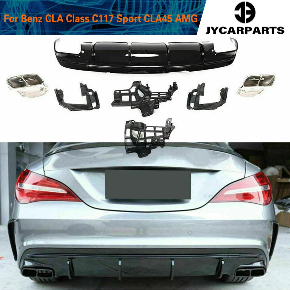 Rear Bumper Diffuser Lip for Mercedes-Benz CLA W117 C117 CLA200 CLA250 Sport CLA45 AMG 2013 - 2019 Carbon Fiber / Gloss Black