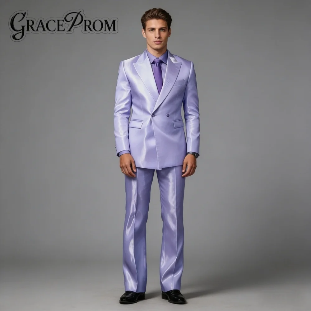 

Lavender Shiny Peak Lapel Men’s 2PCS 2026 Formal Suit Wedding Groom Tuxedo Set Includes Jacket Pants Customized For Prom Party
