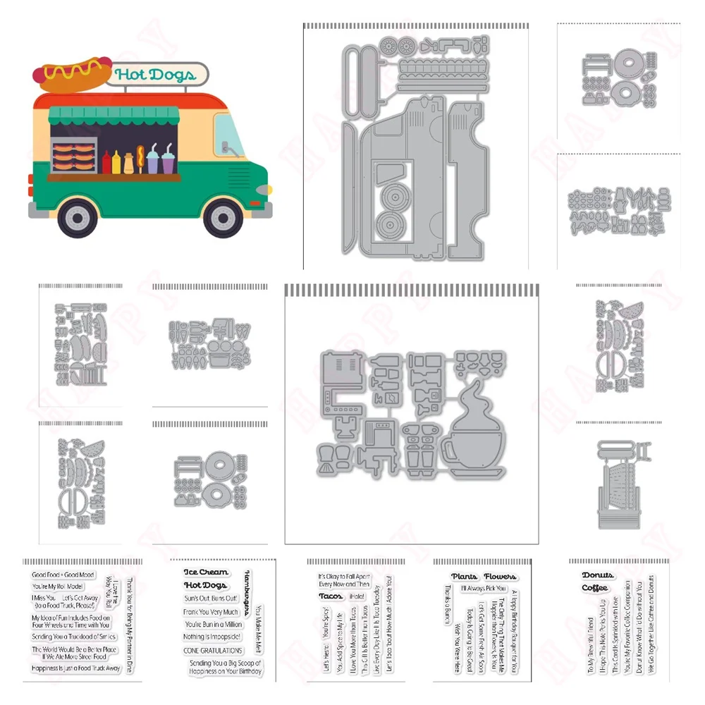 Taco Truck Coffee & Donuts amburgers Die Metal Cutting Dies 2024 New Mold Decoration For DIY Scrapbook Paper Craft Mould Hot