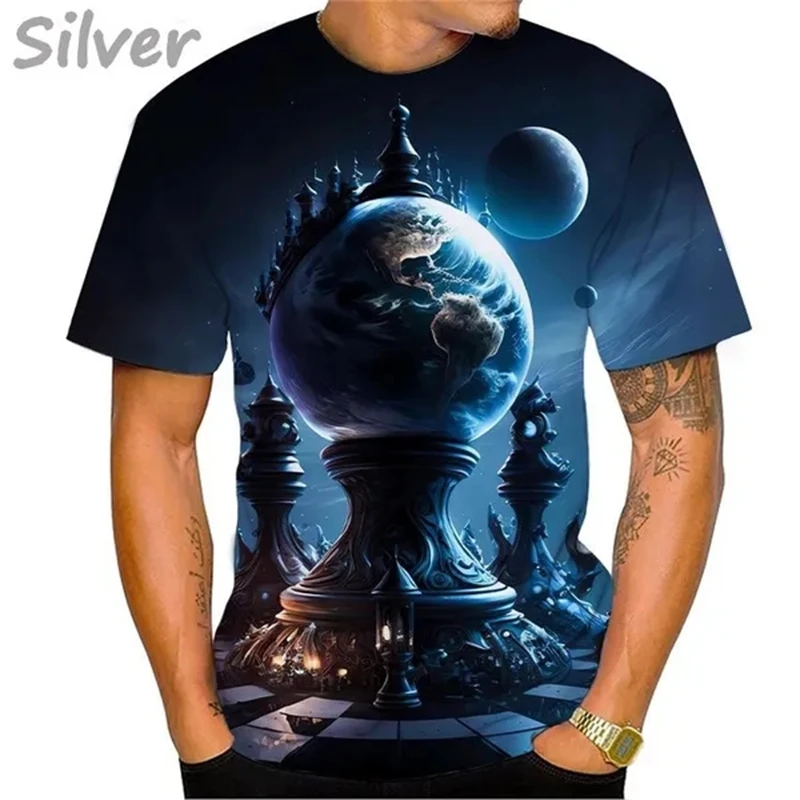 Tshirts Chess Summer 3D Print T Shirt For Men Tees Streetwear Crew Neck Short Sleeve Loose T Shirt Oversized KidsTops Clothes