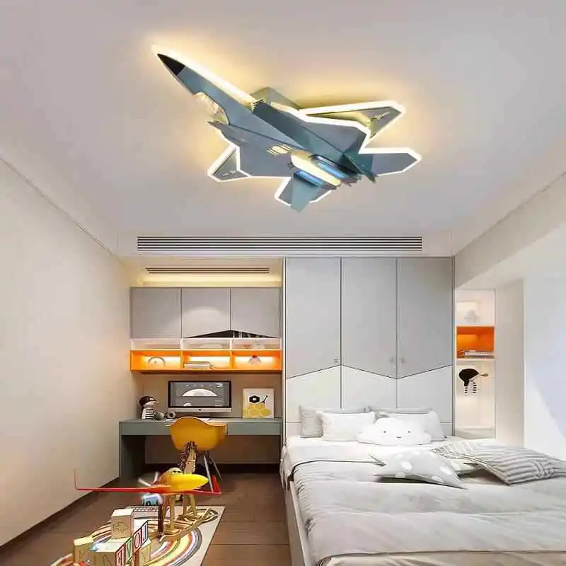 Kids Room Fighter Jet Ceiling Light Creative 35 Fighter Model Boys Bedroom Lamp Eye Protection Dimmable LED Ceiling Light