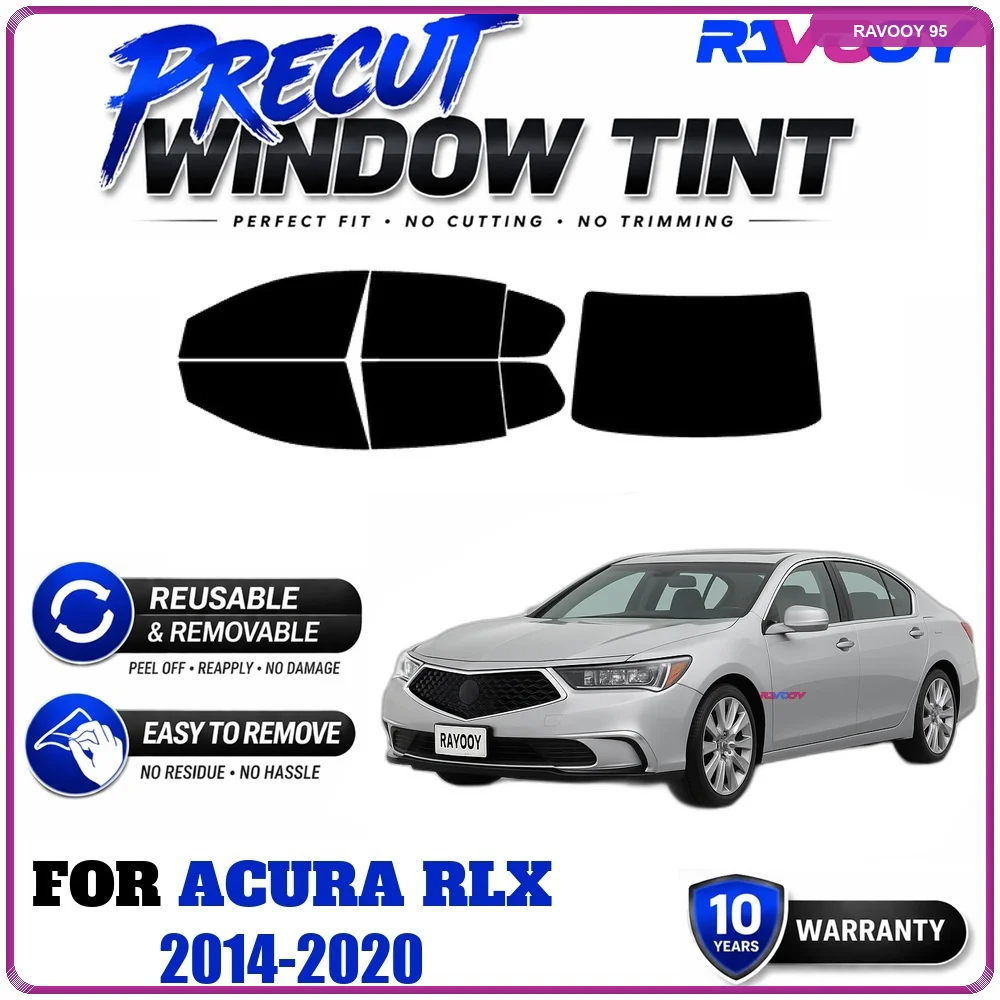 RAVOOY Precut Window Tint, Reusable Removable EPU Film, Custom Fit for Acura RLX 2014-2020, UV Heat Protection