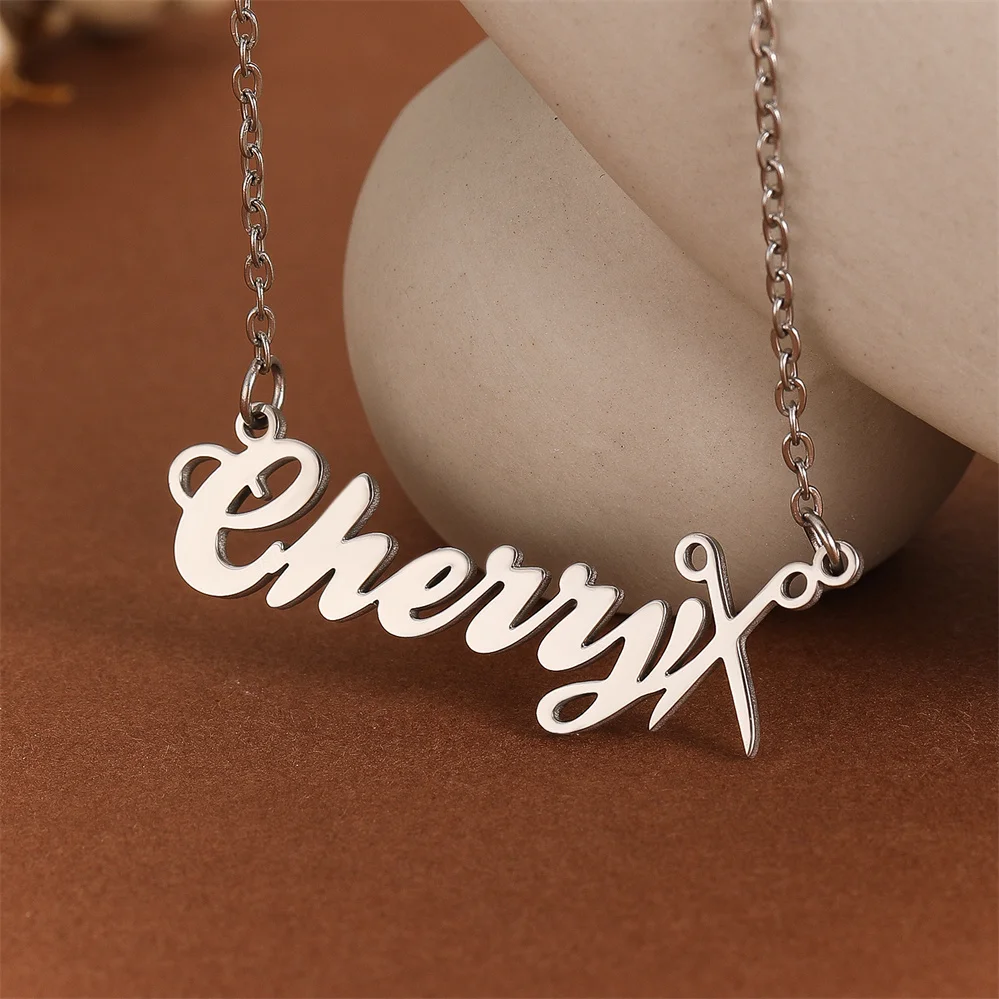 Stainless Steel Custom Scissor Name Necklace Women Gohic Jewelry Personalized Vintage Necklace Women Gifts