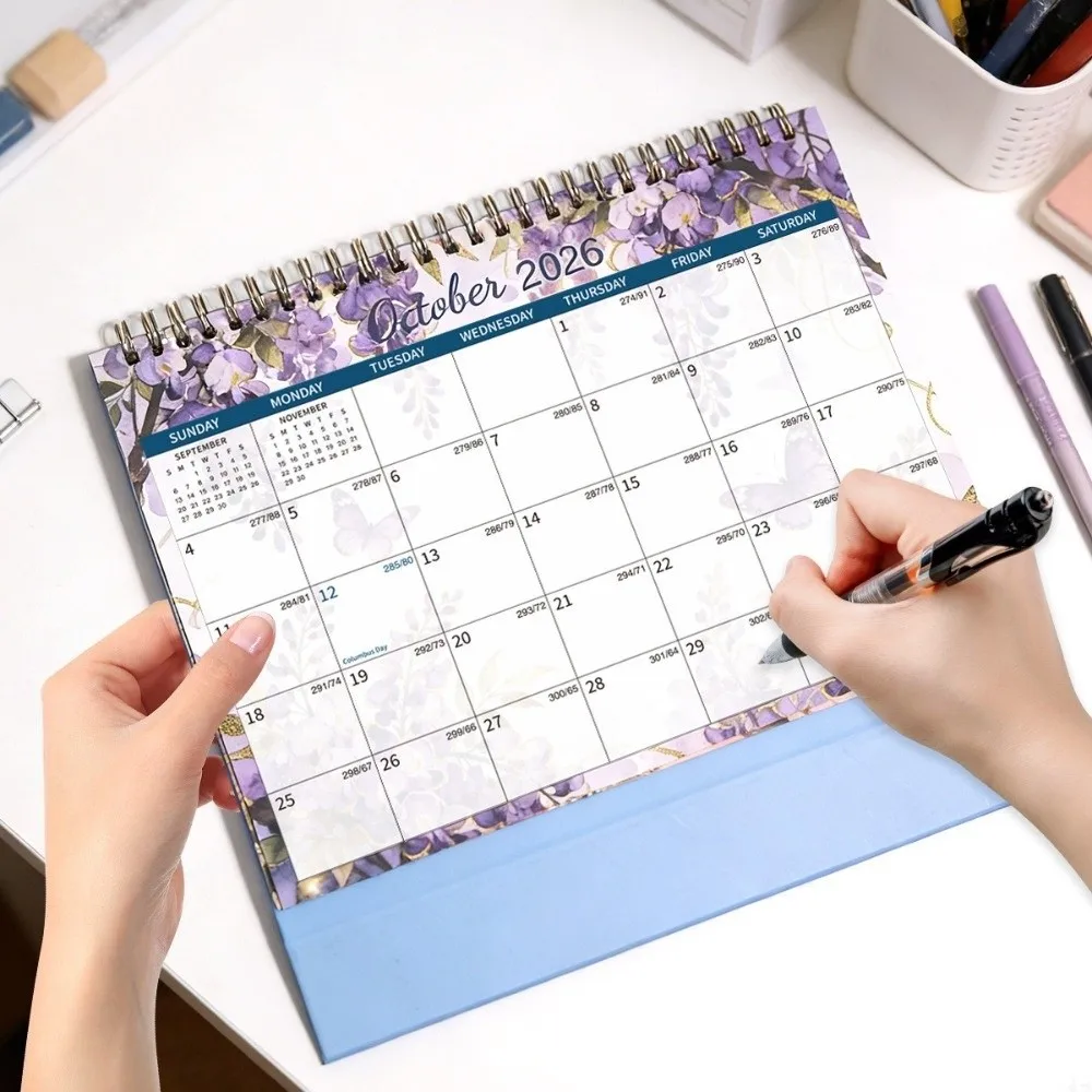 Thick Paper Annual Calendar Portable Standing Memo Pad Flip Calendar Self Discipline Check July 2026-June 2027 Desktop Calendar