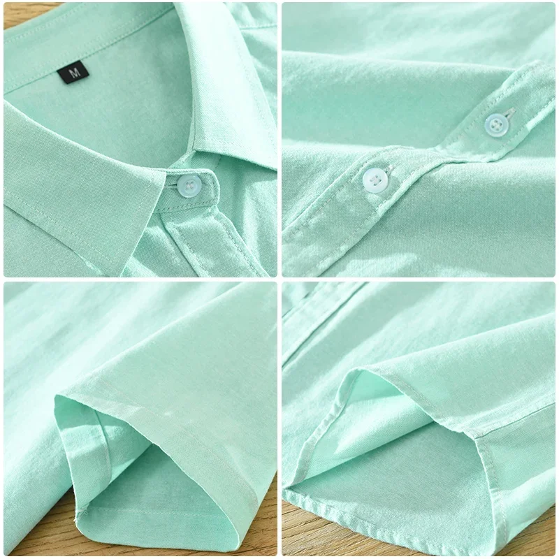 Summer New Short Sleeve Shirt for Men Pure Cotton Turn-down Collar Button Down Shirts Male Solid Casual Korean Clothes