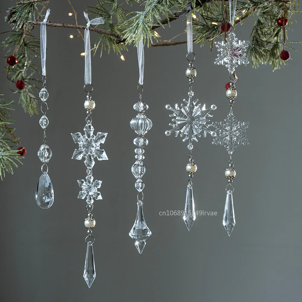 Christmas Tree Decorations Christmas Snowflake Pendant Acrylic Transparent Snowflake Ice Crystal Shape Hanging Drop Xmas Gifts