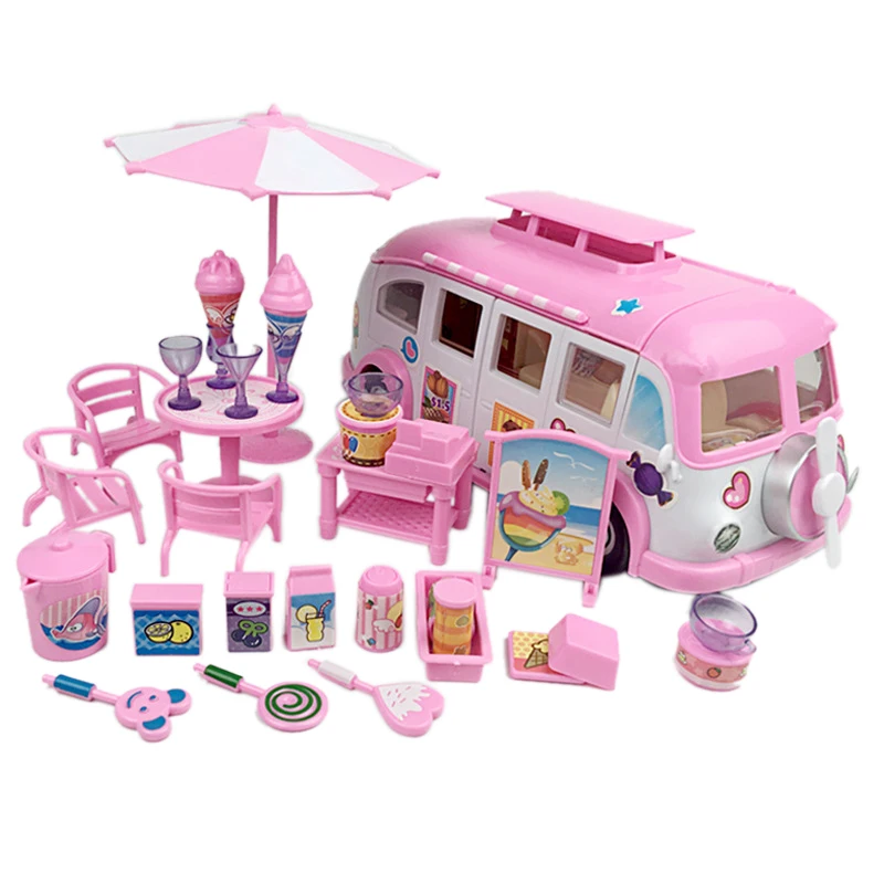 Car Kids Picnic Ice Cream RV Set Convertible Picnic Car Kids Toys Chair Stickers Suit Toys(Pink)