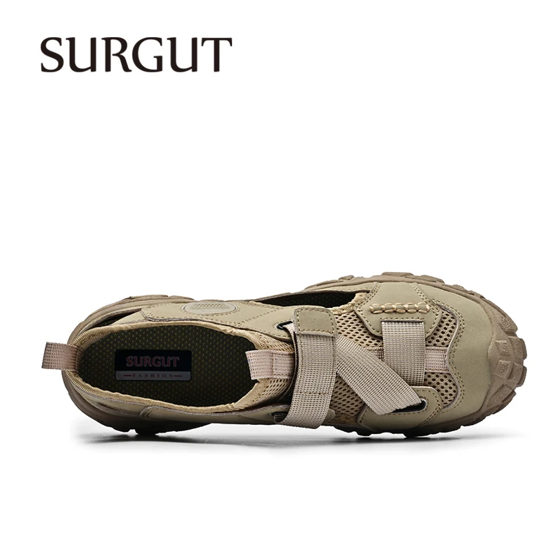 SURGUT Summer Men's Casual Shoes Hook And Loop Strap Quick-Dry Breathable Mesh Daily Footwear Plus Size 38-46