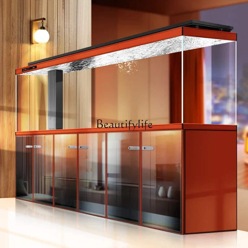 

High-end living room fish tank with cabinet integrated bottom filter ultra-white glass large aquarium53