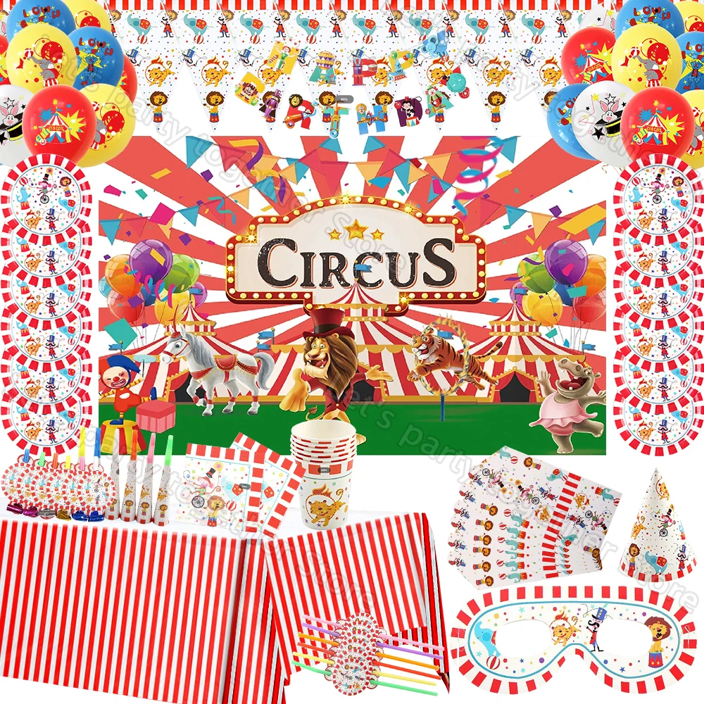 

Circus Carnival Theme Children Favors Party Decoration Cartoon Figures Clown Animals Paper Plate Cup DIY Party Supplies Toy Gift