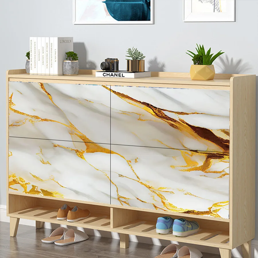 สีเหลืองลายหินอ่อนเลียนแบบ DIY วอลล์เปเปอร์ติดด้วยตนเองเตาครัวสติกเกอร์ทนน้ํามันกันน้ําสติกเกอร์ทนน้ํามัน