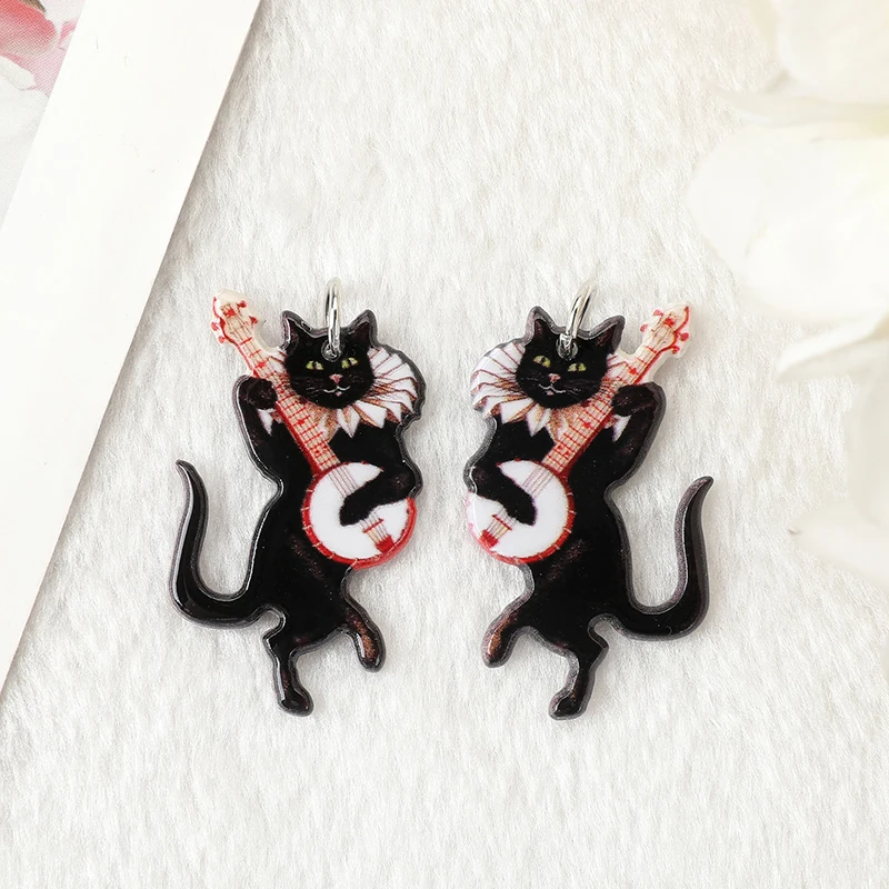 10Pcs Banjo Katze Charms Acryl Halloween Bat Sarg Schmuck Erkenntnisse Ohrring Anhänger Halskette DIY Machen Zubehör