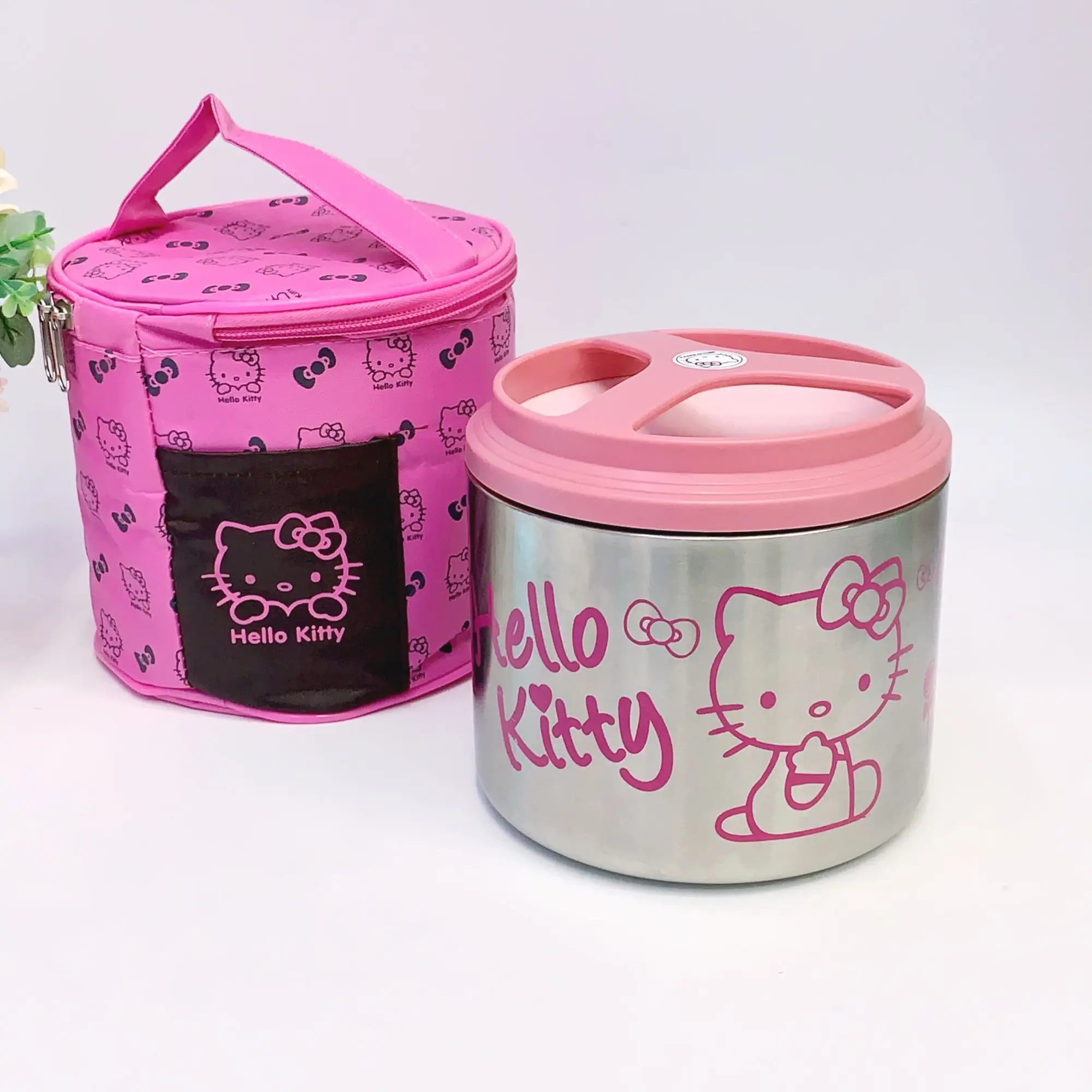 

Kawaii Hello Kitty Kitchen Supplies 304 Lunch Box Layer Insulated Handheld Lunch Box with Insulated Bag Round Shape For Travl