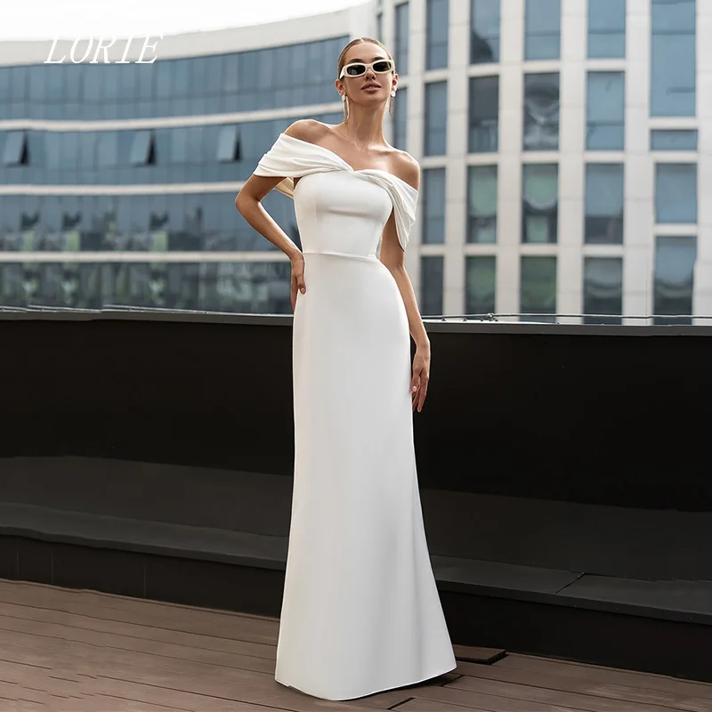 

LORIE Classical Satin Mermaid Wedding Dress Half shoulder Pleat Bridal Dresses Applique Wedding Gown Customized 2026