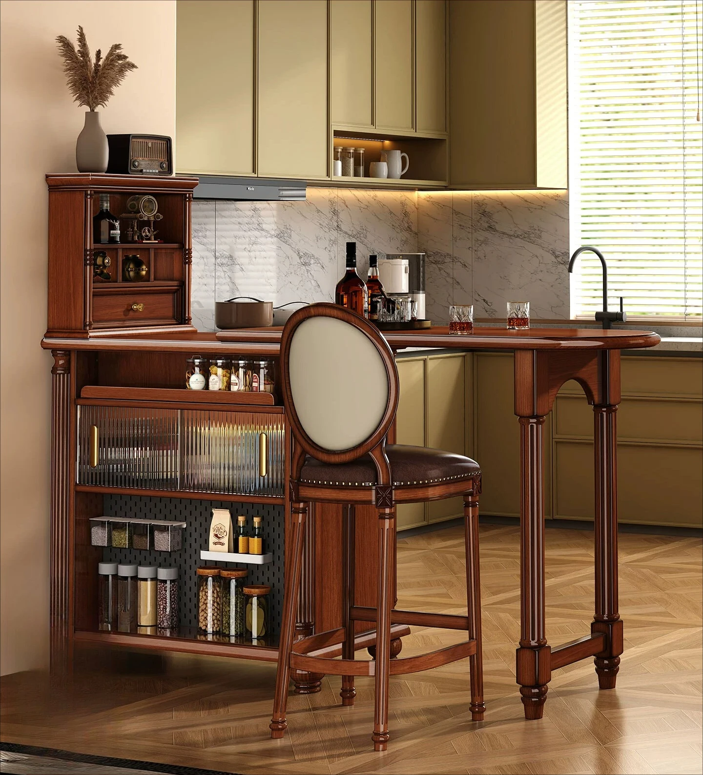 PYJ American retro solid wood household small apartment retro style bar cabinet