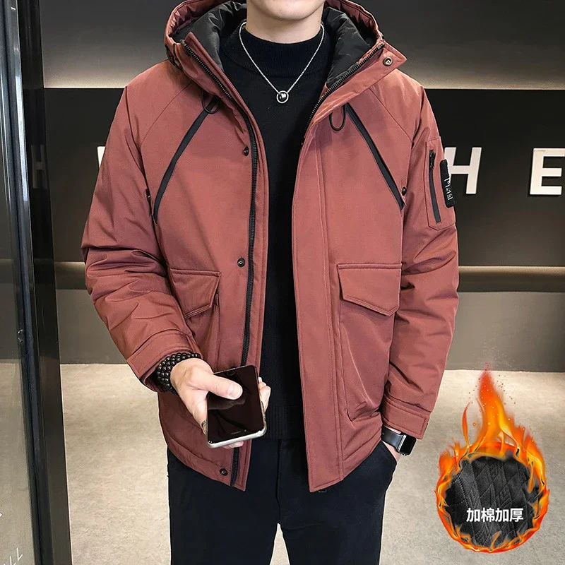 Casual 2024 Autumn Winter Men's Hooded Cotton-Padded Jackets Clothes Streetwear Loose Warm Coats Outdoor Windproof Thick Parkas