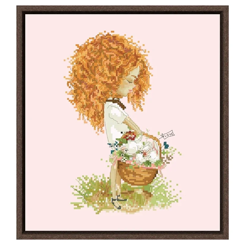 Curly girl with basket cross stitch kit 18ct 14ct 11ct pink canvas stitching embroidery DIY wall decor