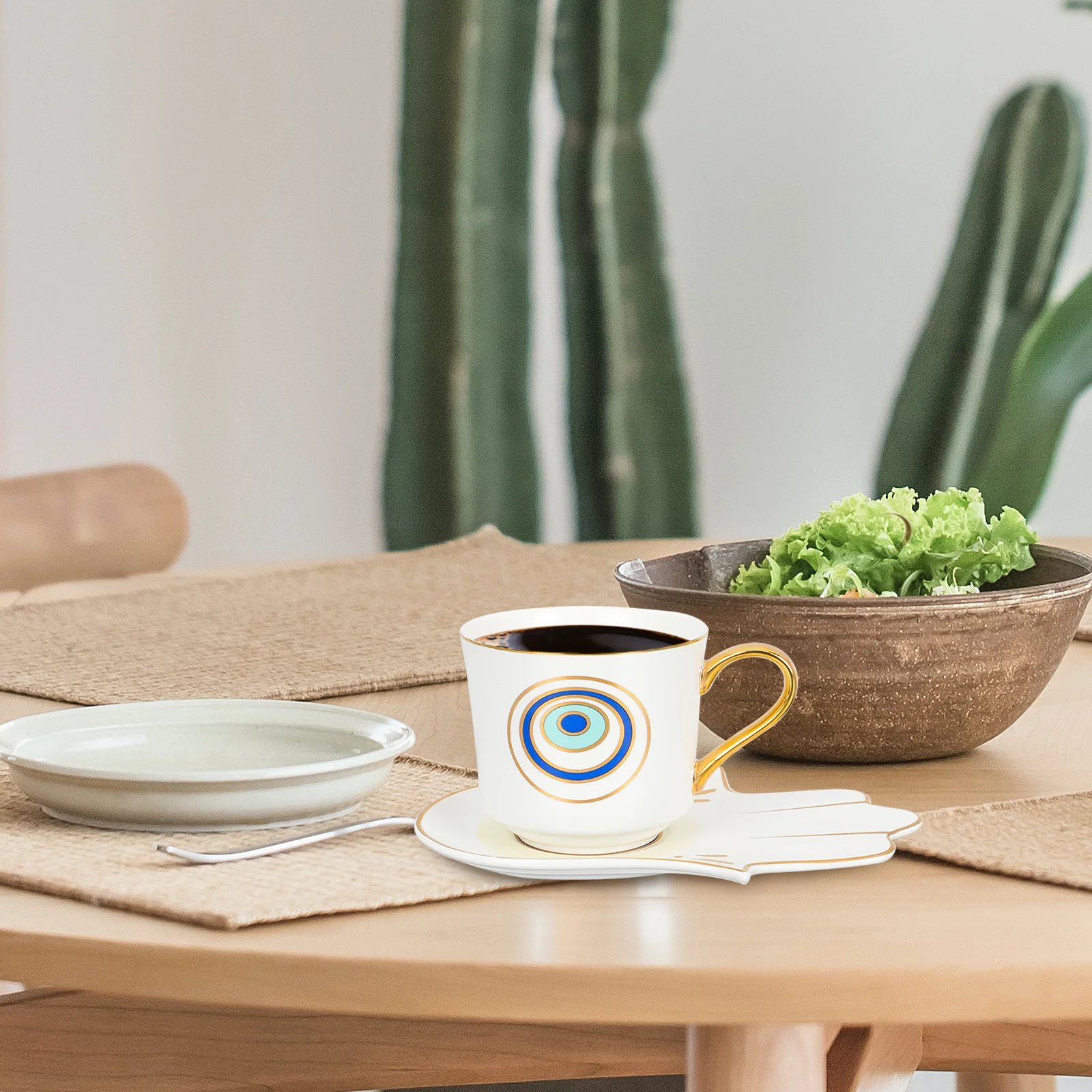 

1Set Coffee Cup Set Ceramic European Style with Anti Slip Saucer Smooth Rim Practical Tea Cups for Home Office Cafe