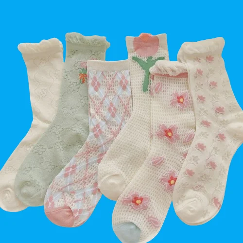 

5/10 Pairs Cute Sweet Simple Trendy College Style Middle Socks Summer Women's Japanese Thin Breathable Mesh Stacked Socks