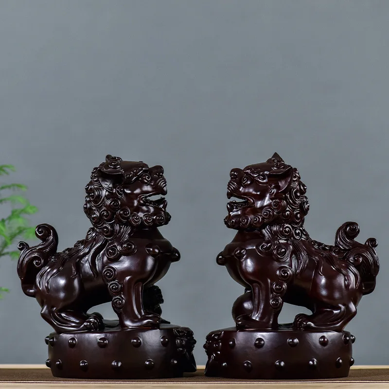 Ebony Wood Carving Lion Ornaments Solid Wood a Pair Large Size Palace Door Lions Home Living Room Decoration Rosewood Craft Gift