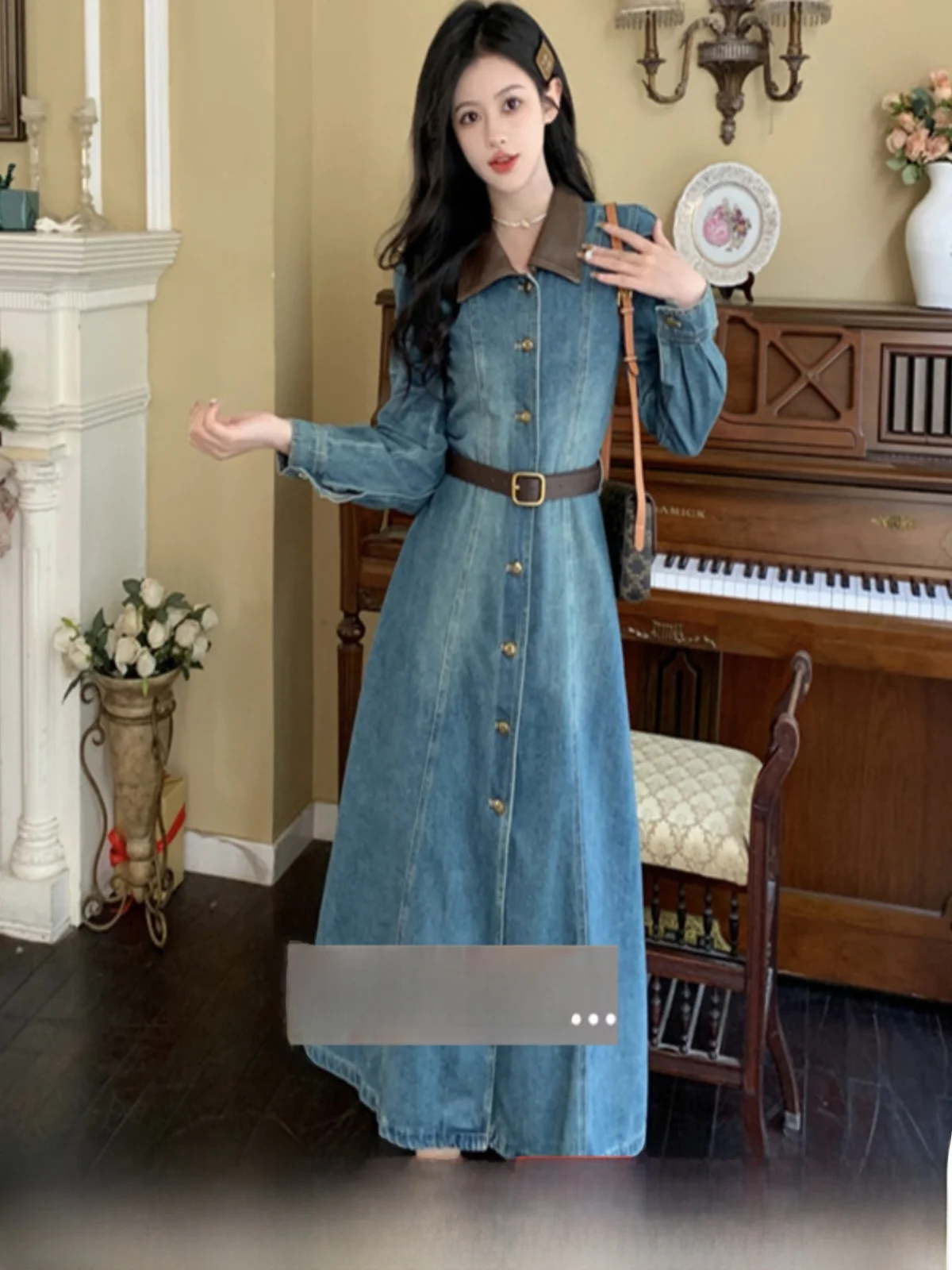 

Длинная джинсовая юбка-миди для похудения, весна-осень, корейская юбка-миди трапециевидной формы на пуговицах, длинная юбка для скрытого мяса Dr