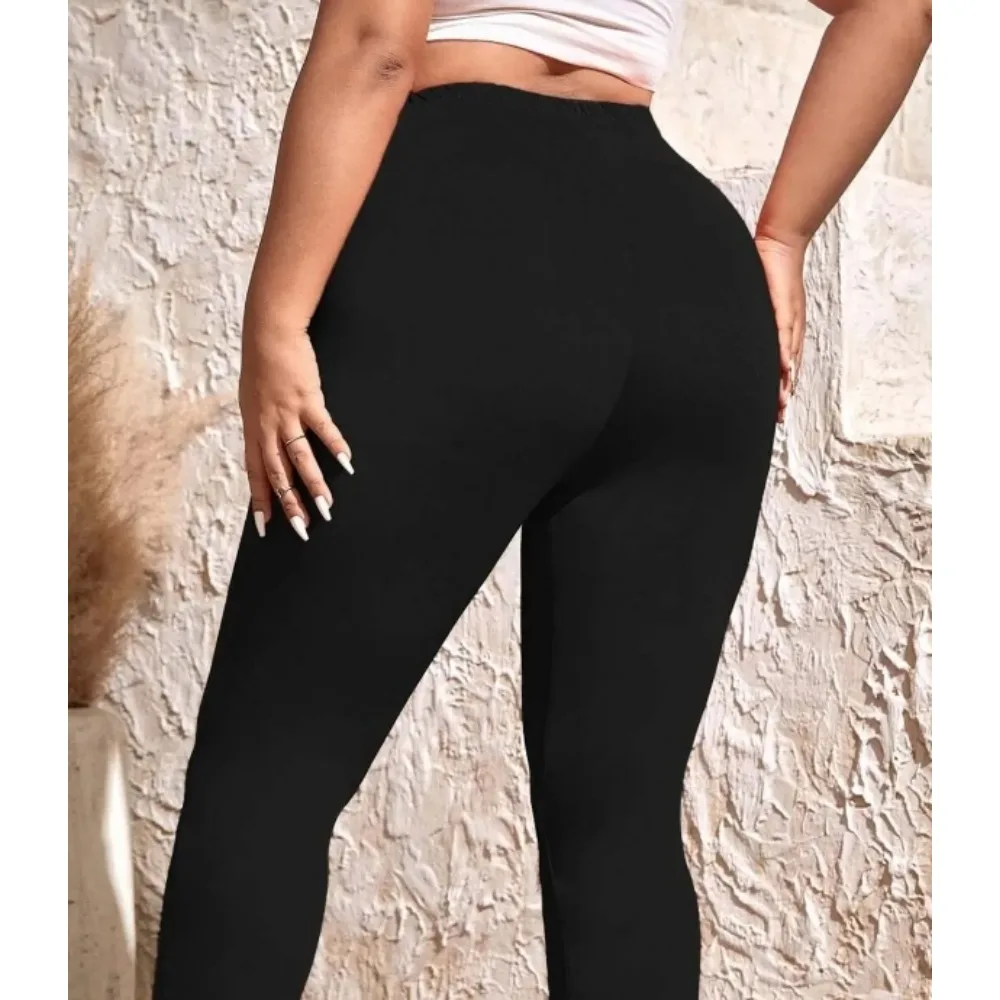 Women\'s XL-5XL Plus  Size Casual High-waist Stretch Leggings Solid Color Tight Leggings Go with Commuter Skinny Slim Leggings