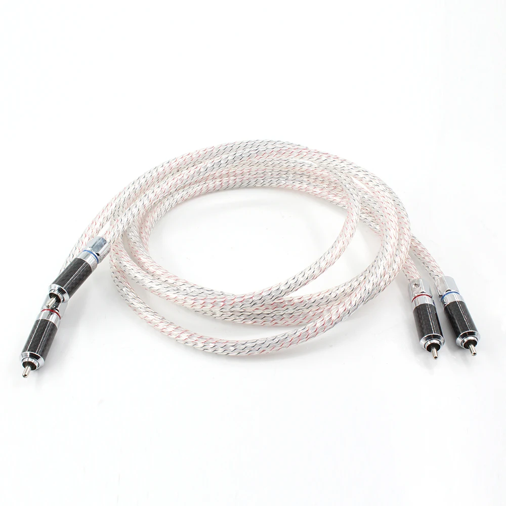 Valhalla 7N silver plated audio RCA interconnect cable with Carbon fiber RCA plug connector