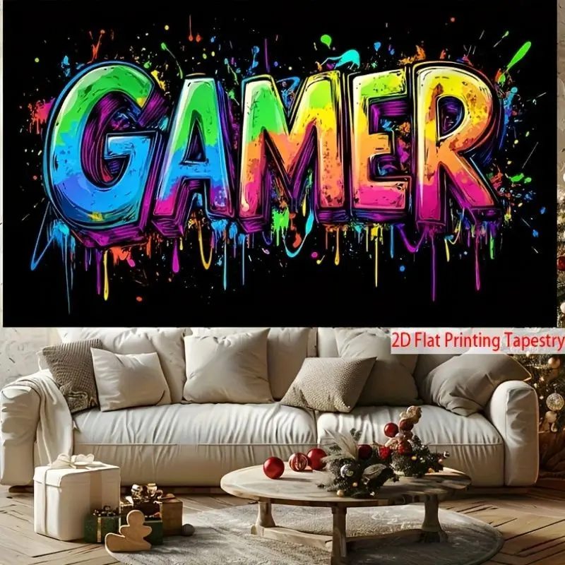 VIKAMA Players Graffiti Neon Tapestry, Splash Ink Wall Hanging, Street Art Wall Decor for Bedroom Game Room Esports Room Decor