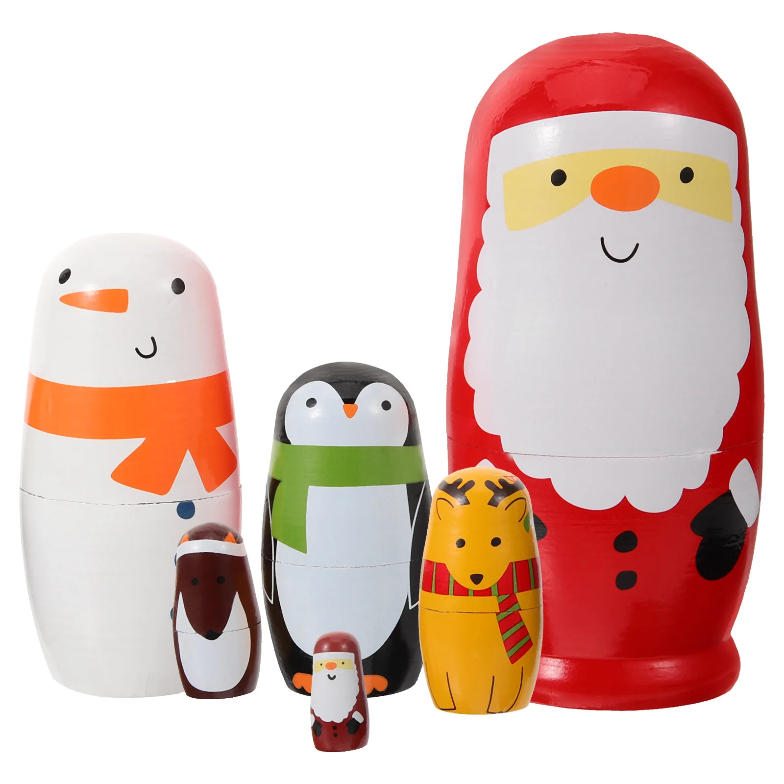 

6pcs Lovely Santa Claus Russian Nesting Dolls Handmade Wooden Matryoshka Toys Colorful Wood Baby Toy Gift for Kids