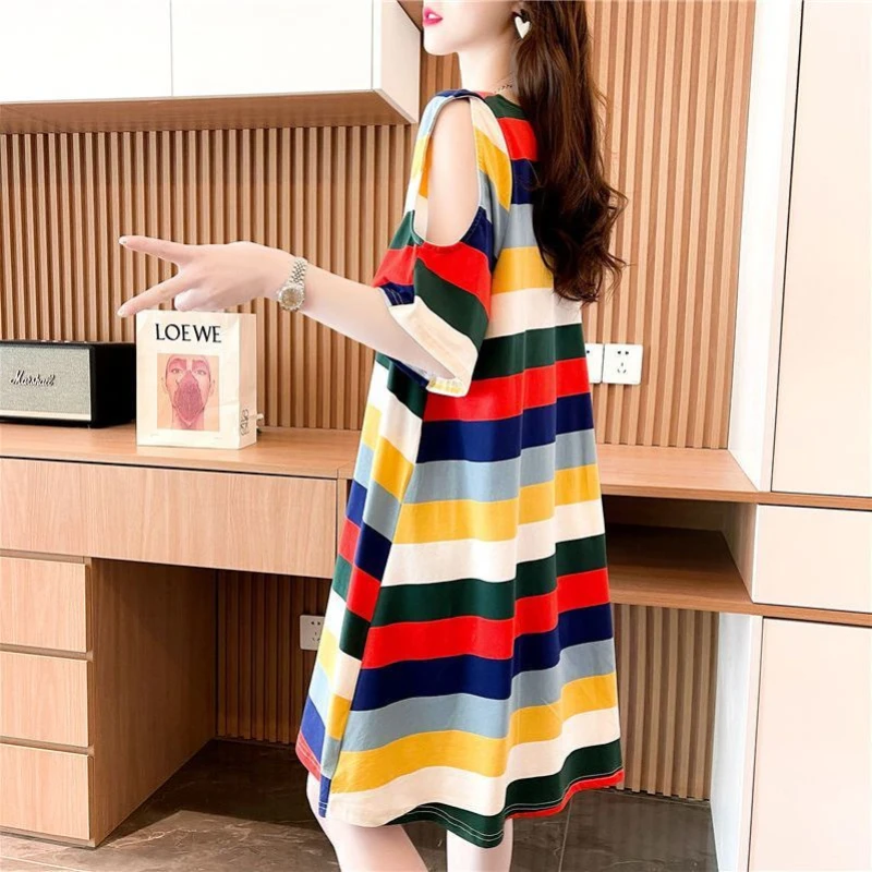 2020 summer Korean gauze splicing foreign style half sleeve T-shirt women's medium length super fire ins loose plus size dress