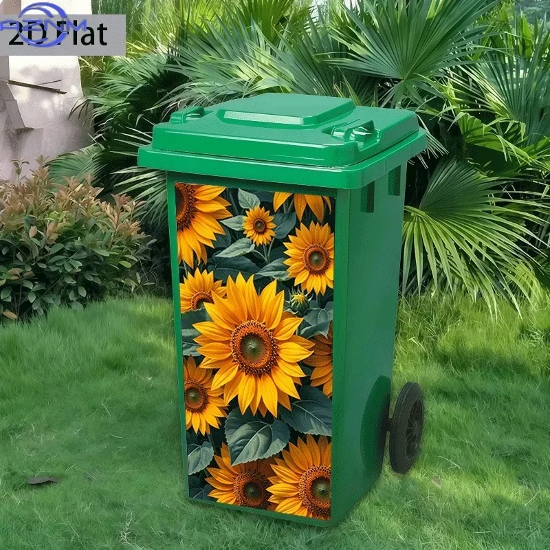 2D 1PCof Trash Can Sticker,  Featuring a Sunflower Field Design, Self-Adhesive Wall Decoration for Kitchen Trash Cans (Suitabl view 3