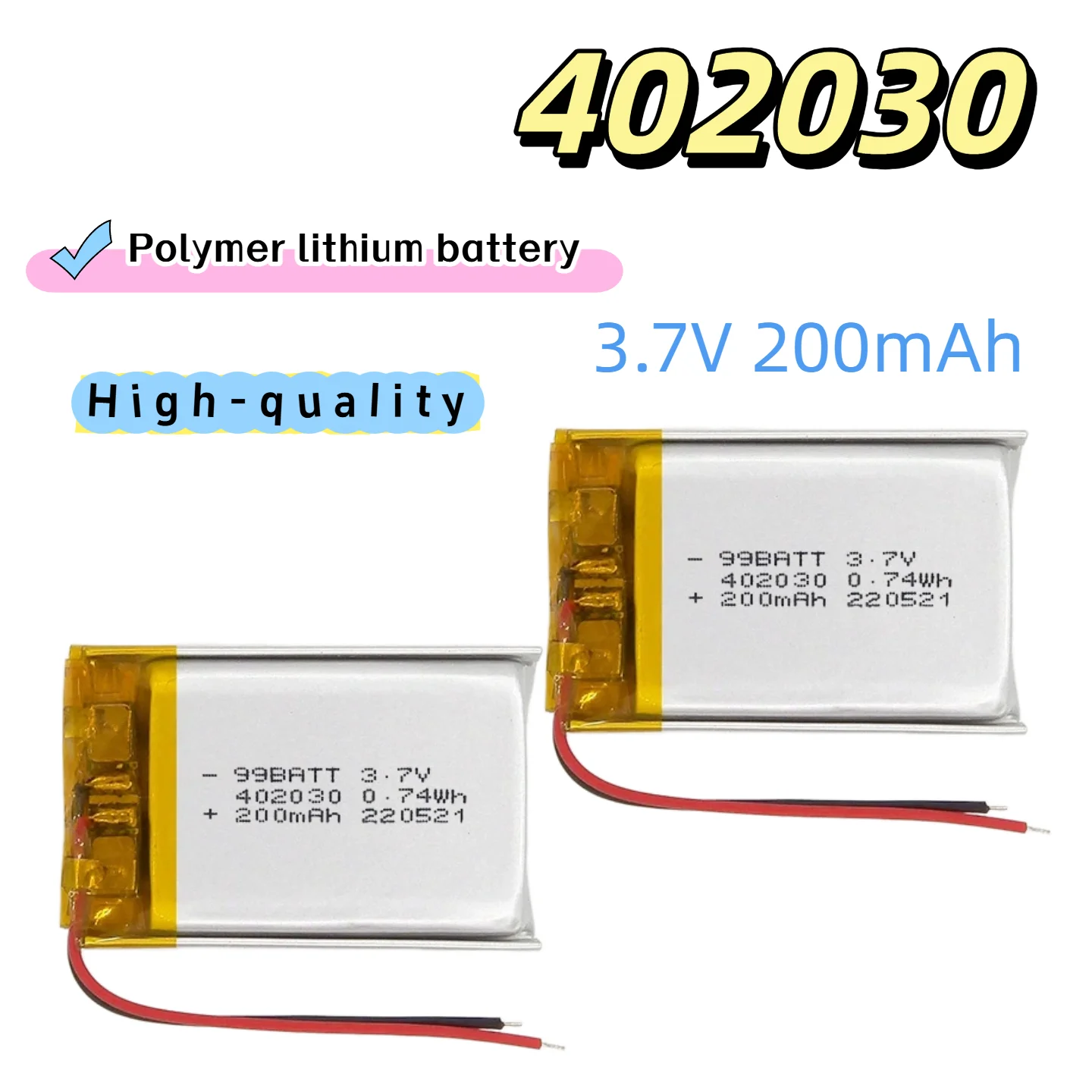 402030 3.7V 200mAh Rechargeable Li-Po Polymer Battery Built-in PCB Protection For TWS 2nd Gen Earphone Humidifier Remote Control