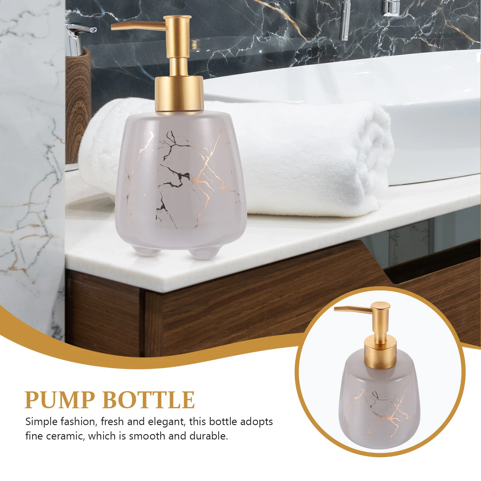 

Marble Storage Bottle Shower Gel Shampoo Dispenser Pump with Hand Soap Ceramic Ceramics Bathroom Lotion Travel
