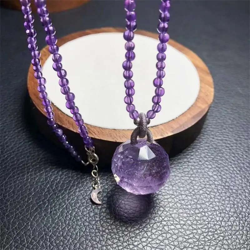 

Natural Amethyst Facted Sphere Pendant Necklaces Men Women Energy Quartz Gemstone Ornament Moonstone Gift 1PCS