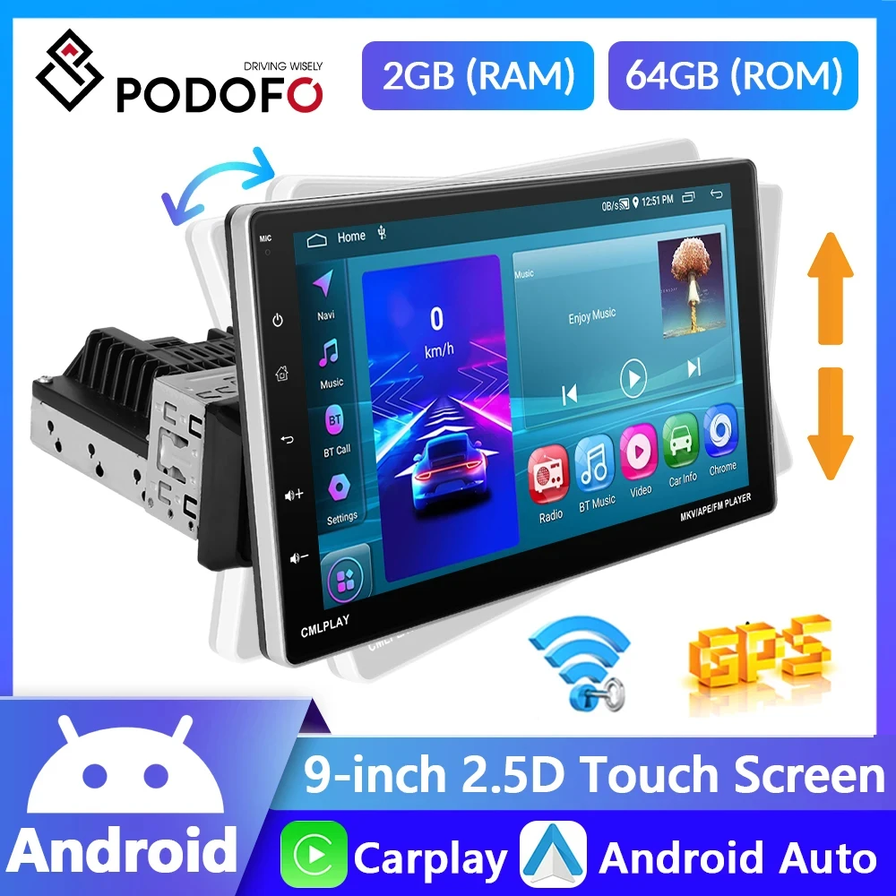 

Podofo 9'' Universal Car Stereo Radio Removable Screen AI Voice Car Multimedia Player Bluetooth FM Receiver Mirror Link TF/USB