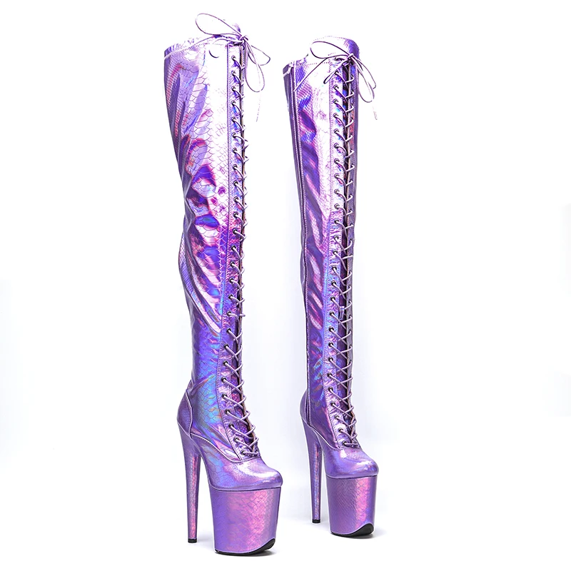Leecabe  20CM/8inche holographic Snake Upper Fashion trend  Boot High Heel stripper heels platform Pole Dance boot