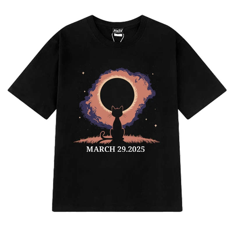 

New in Funny Solar Eclipse Cat T shirt Summer Men Women harajuku Oversized short sleeve T-shirts Unisex 100% Cotton clothing