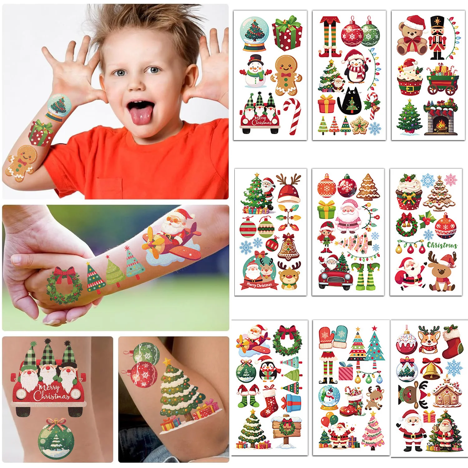 10pcs/pack Cartoon Christmas Tattoo Stickers ChristmasDay Temporary Tattoos Stickers Toy Funny Waterproof Anime Gift Toys