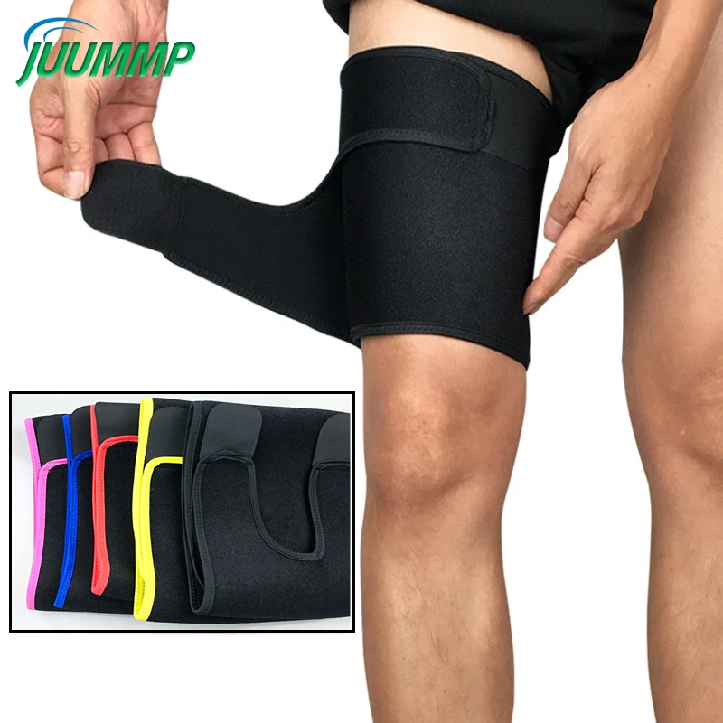 Soporte de muslo ajustable, manga de compresión con botón de nailon antideslizante para Hamstring dolorido, ingle y soporte cuádruple, 1 unidad